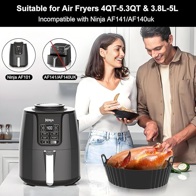 PINTAUR Round Silicone Air Fryer Liners 3 Pack 4-5.3QT for Ninja AF101/161