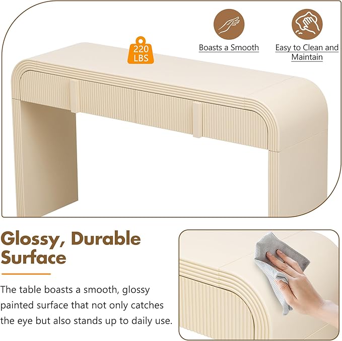 Modern Curved Entryway Console Table 55-Inch Entry Sofa Table with Storage Drawers for Living Room Entrance Hallway Accent Furniture (Apricot Cream)