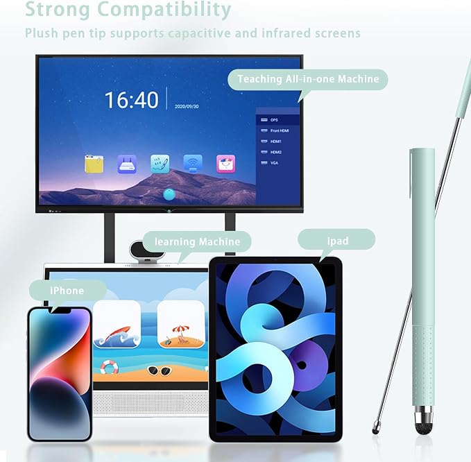 Universal Telescopic Stylus Pen for Touch Screens Retractable Pointer Stick Stylus with Special Flocking Tip Pointers for Classroom Pointer Finger Stick Anti Slip Pen Clip Black