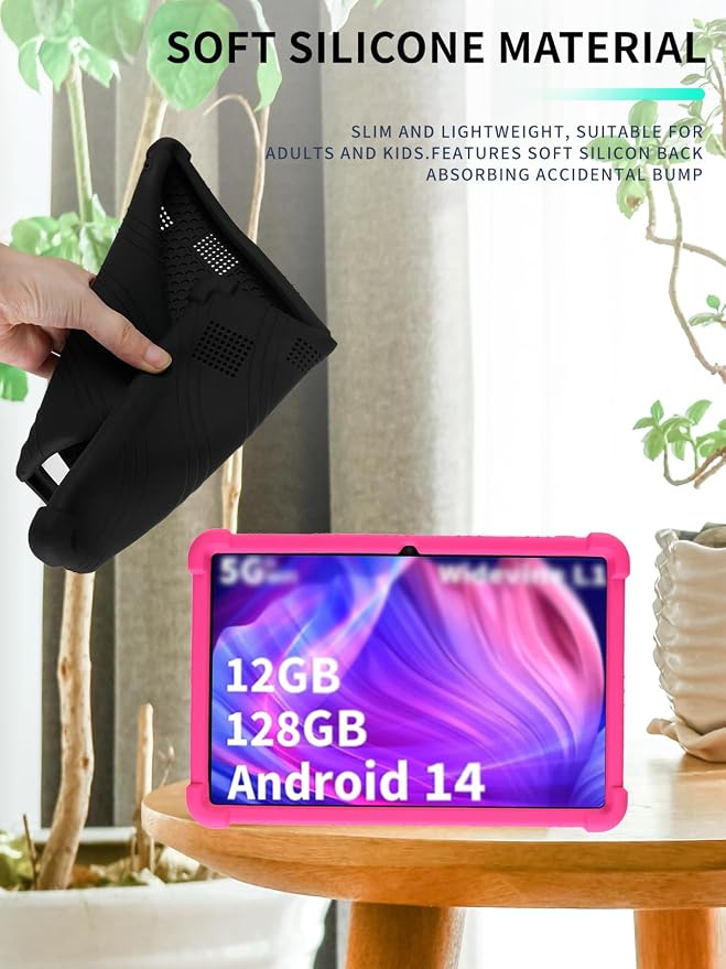Case for YLEEBG TAB10 10 inch Android 14 TabletsWUNIAK Hollow Back DesignHeat Dissipation Shockproof Lightweight Adjustable Kickstand Silicone Shell&ampKids Friendly Soft CaseBlack