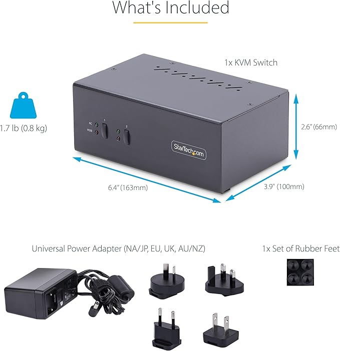 StarTech.com 2-Port Dual-Monitor DisplayPort KVM Switch, 4K 60Hz, 2X USB 5Gbps Hub Ports, 2X USB 2.0 HID Ports, Hotkey and Push-Button Switching, TAA Compliant (P2DD46A2-KVM-SWITCH)