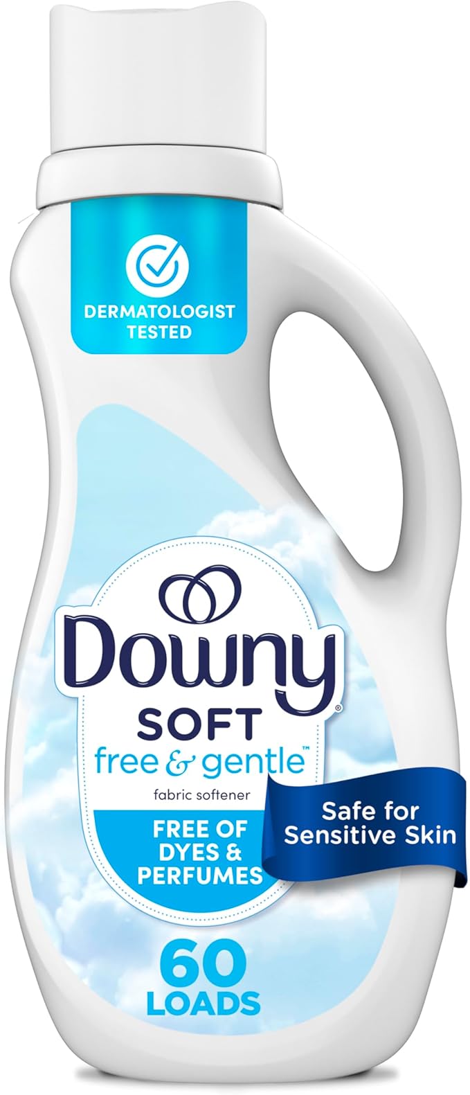 Downy Free & Gentle Liquid Fabric Softener, 44 fl oz, 60 Loads, Hypoallergenic, Sensitive Skin Friendly Fabric Conditioner Liquid