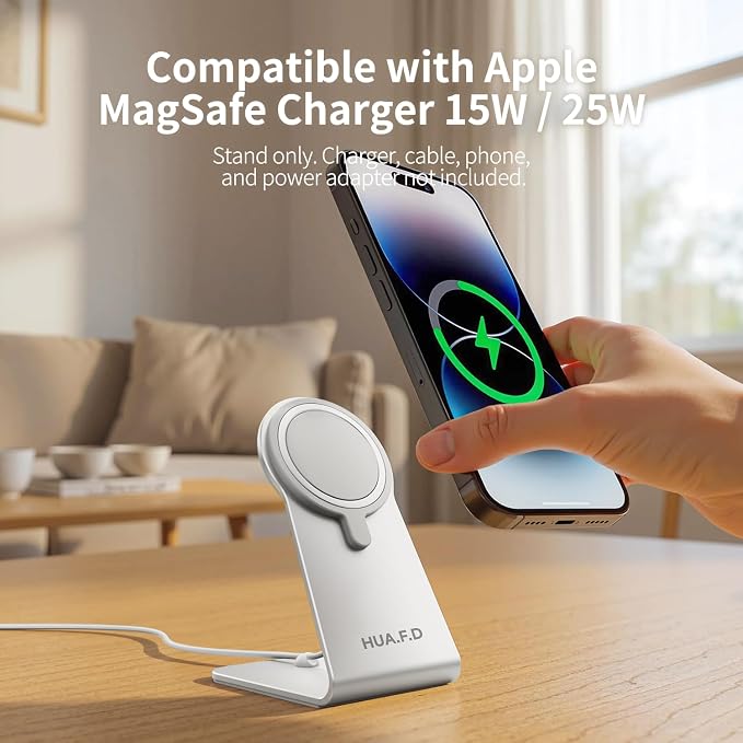 Aluminum Stand Compatible with Apple MagSafe Charger 15W /25W Desktop Charging Dock for iPhone 17/16/15/14/13/12 Portrait and Landscape Viewing Charger Not Included Grey