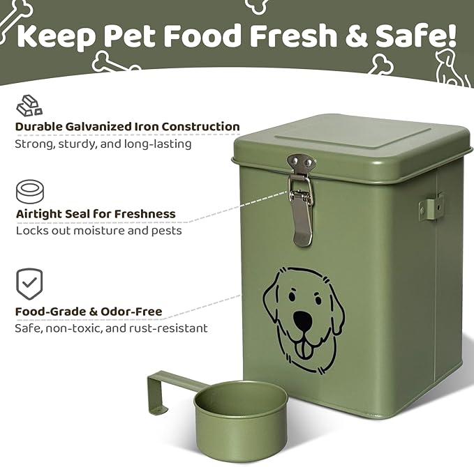 HHGFCLTRS Dog Food Storage Container Airtight Dog Treat Container Pet Food Storage Containers Dog Treat Jar Tinplate Dog Treat Bin White