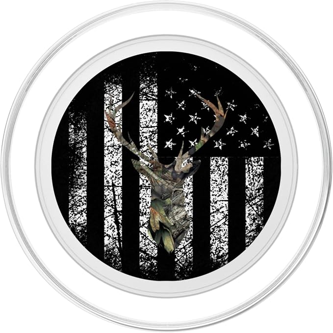 Deer Buck Hunting USA Flag Brown Camouflage Black PopSockets Adhesive PopGrip