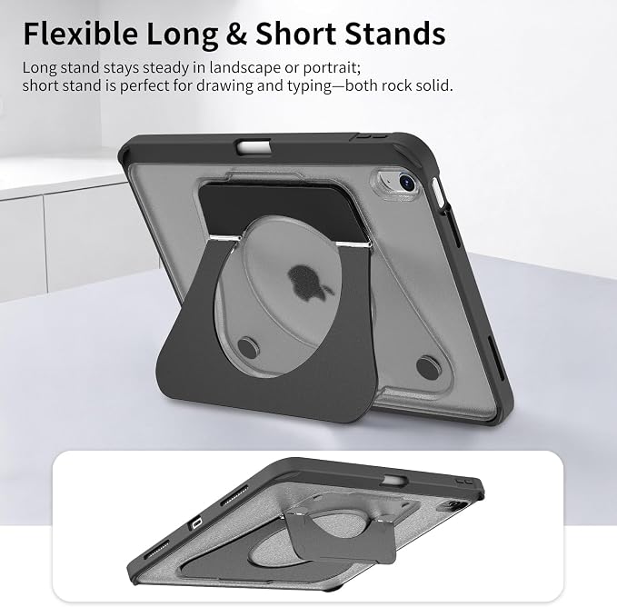 Case for iPad Air 11-inch (M4 2026/ M3 2025/ M2 2024) &amp 10.9-inch (5th/ 4th Gen) 2022/2020Dual Metal Foldable Stand Any Angle Support with Pencil Holder (Black)