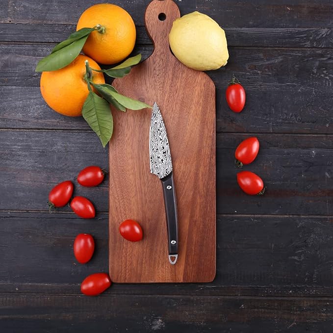 WILDMOK Fruit Knife Carving knives Stainless Steel 3.3 Inch Utility Knife Fruit and Vegetable Cutting Paring Kitchen Knife with Leather Case (B)