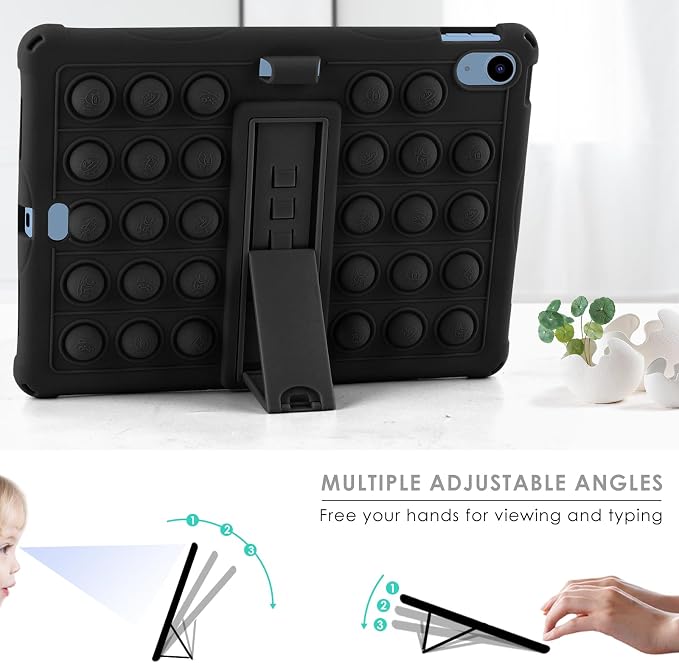 DETUOSI Silicone Case Compatible with iPad (A16) 11th Generation 11 Inch 2025 for iPad 10th Gen 10.9 Soft Case with Shoulder Strap &amp Stylus Pen Multi-Viewing Angles Black