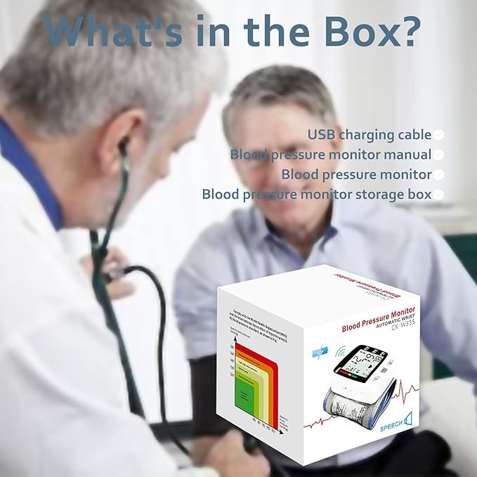 Blood Pressure Monitor, Irregular Heartbeat Detector, Automatic BP Monitor 90x2 Reading Memory and Large LCD Display, USB Charging, Adjustable Wrist Cuff, Ideal for Home and Hospital