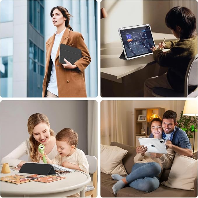 Case for iPad Air 13 Inch Case M4/M3/M2 (2026/2025/2024) Pro 12.9 Inch (6th/5th Gen 2022/2021) 2 in 1 Detachable Cover with Clear Hard Back Supports Touch ID Auto Wake/Sleep Black