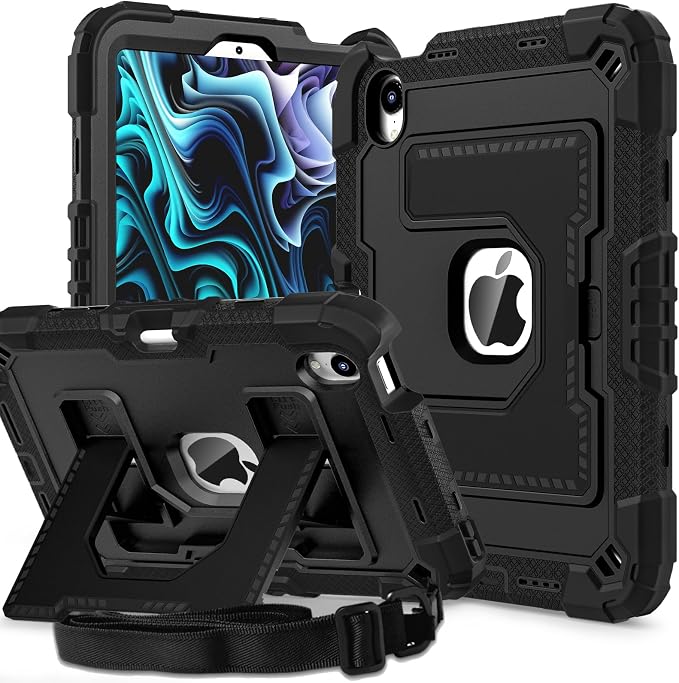 Kids Case Compatible with iPad mini 7 A17 pro 2024 Mini 6 8.3”Colorful Shockproof Case with Pencil Holder and Adjustable Big StandHandle Strap for iPad mini 6th 7th Gen