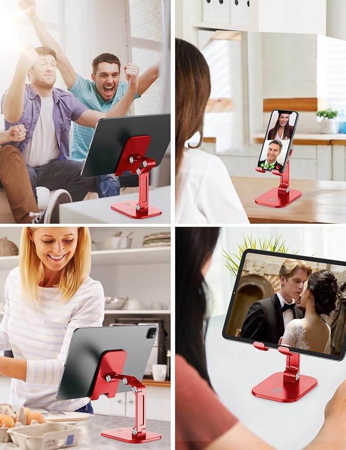 OCYCLONE Phone Stand Adjustable Height and Angle Foldable Cell Phone Stand Holder for Desk Taller iPhone Stand Compatible with 4.7-13 Smartphones iPad Tablet Beige