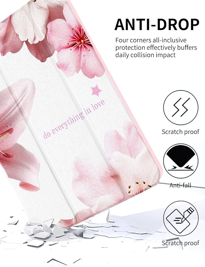 Case for iPad 9th/ 8th/ 7th Generation Case 10.2&amp10.5 Inch (2021/2020/2019 Release) Slim Lightweight Soft Trifold Back Cover with Pencil Holder &amp Auto Sleep/Wake Cover Cherries Cheetah Bows