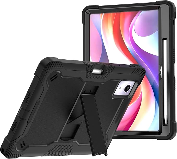 for Lenovo Idea Tab 11 Case 2025/K11 Gen2/Moto Pad 60 Neo 11 Inch 3-in-1 Shockproof Cover w/Pen Holder Soft Silicone &amp Hard PC Horizontal Foldable Stand Screenless Front No Stylus (Black)