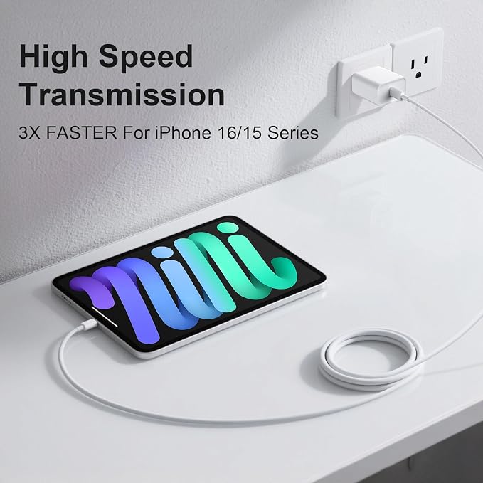 iPhone 17 16 Charger Fast Charging Extra Long 10FT USB C Charger(Black) | for iPhonesiPadsTabletsAndroid devices[ETL SAFETY CERTIFIED] 20W Type C Charger Block with Fast Charging USB C Cables