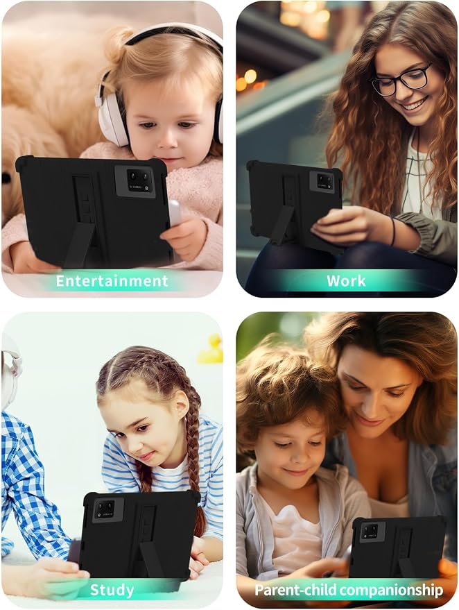 Case for DigiLand-S10 10.1 Android 14 Tablets，WUNIAK Shock Proof Lightweight Stand Rubber Shell Protective CoverKids Friendly Soft Silicone Adjustable Stand CoverBlack