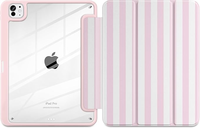 Case for iPad Pro 11 inch M5 2025 /M4 2024 Blue Ribbon Stripe | Blue Ribbon Stripe Folio Case with Clear Back Pencil Holder Trifold Stand and Auto Sleep/Wake for Preppy Aesthetic Users