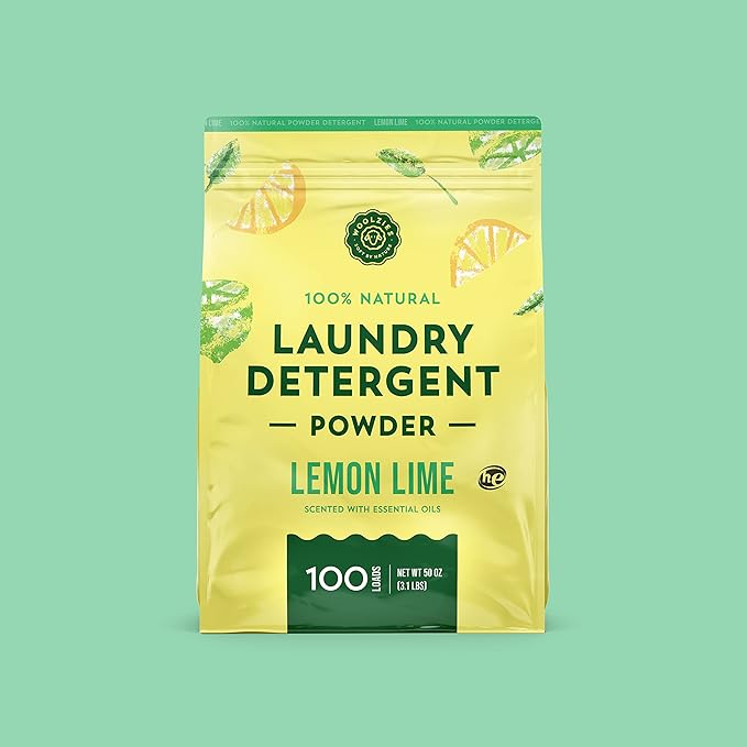 Woolzies Natural Laundry Powder Detergent Soap Scented with Pure Essential Oils Extra Strength Biodegradable Formula, Safe for Sensitive Skin 100 Loads. (Lemon Lime)