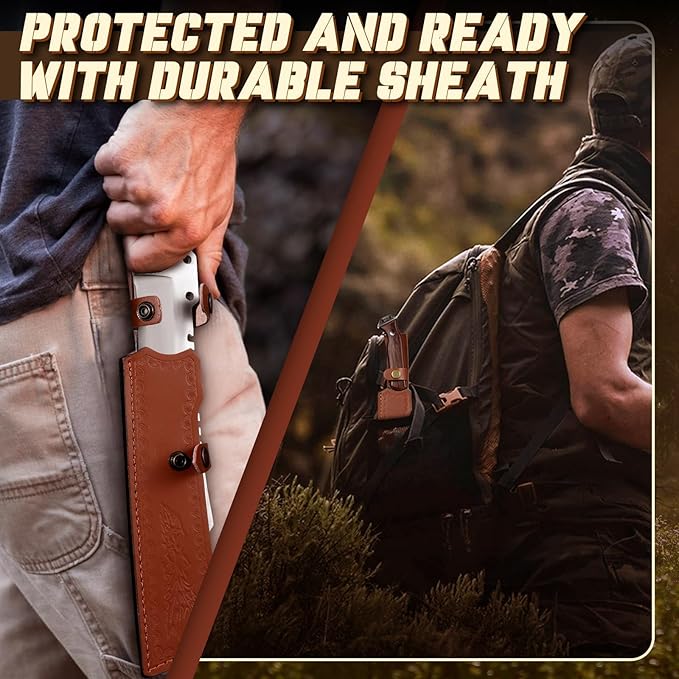 TAN REN Machete for Cutting Trees Heavy Duty, Survival Machete with Sheath for Yard Work, Full Tang Fixed Blade Knife with Wood Handle, Camping Machetes Heavy Duty, Clearing Brush and Gardening