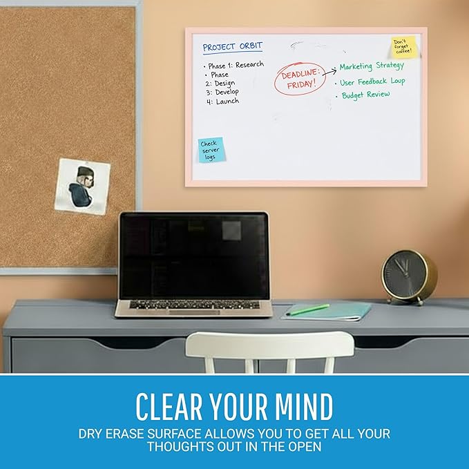 MasterVision Pastel Magnetic Dry Erase White Board, 24" x 18", Salmon Pink Frame, Decorative Whiteboard for Kitchen, Dorm, or Classroom, Wall Décor for Home Office
