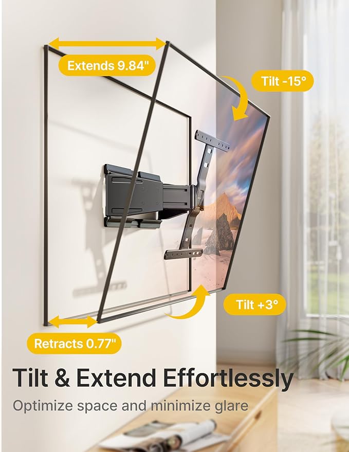 monTEK 0.77" Ultra Slim TV Wall Mount for 37-75 Inch TVs, Thin Low Profile Full Motion TV Wall Mount with Articulating Dual Arms, 4X Weight Tested, Max VESA 400x400mm, Fits 16/18" Studs