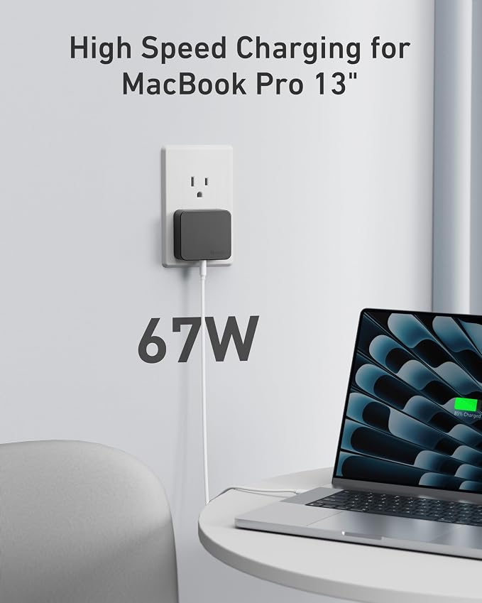 Nekmit 67W Flat USB C Charger Block 3-Port GaN Fast Wall Charger USB C Wall Plug for MacBook Pro/Air iPad iPhone Galaxy and More