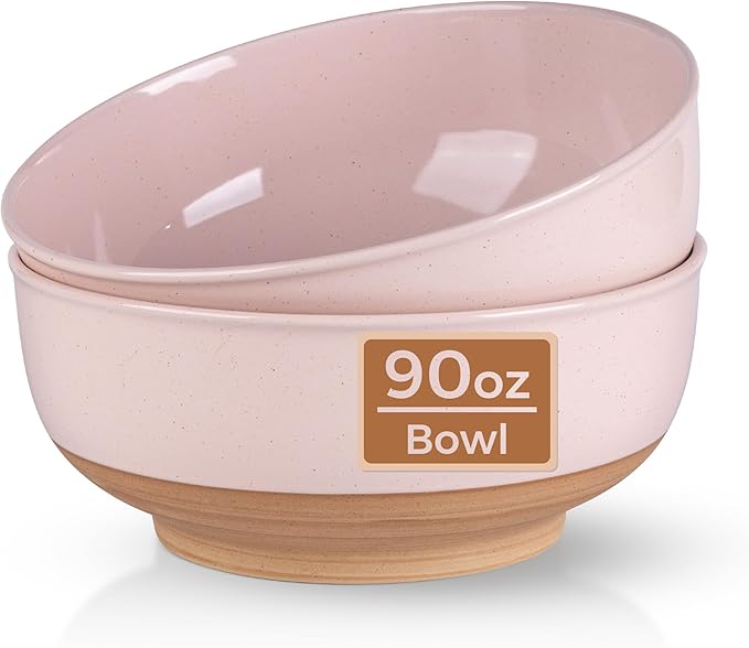 AmorArc 9.8’’ Ceramic Serving Bowls, 90 OZ Extra Large Salad Bowls Set of 2, Stoneware Oversized Bowls with Rustic Terracotta Underside for Salad, Soup and Dinner. Large Bowls for Entertaining &Gift