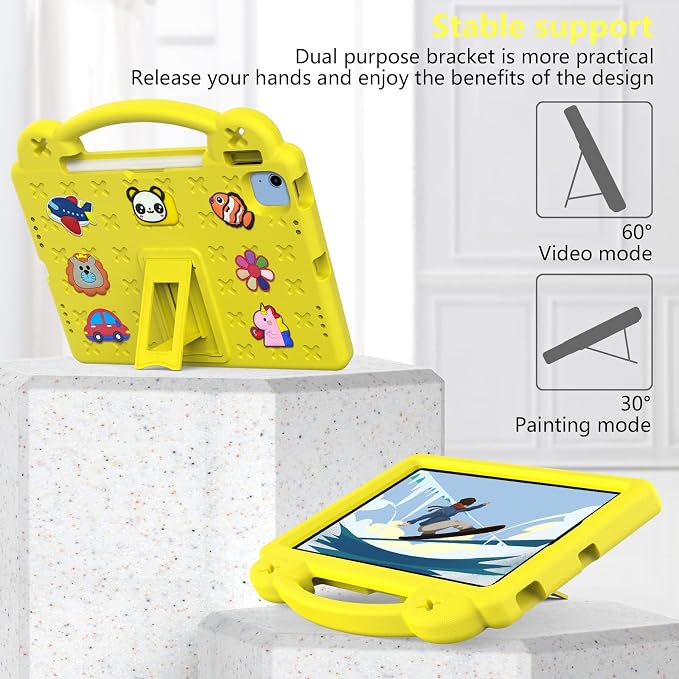Kids Case for iPad Air 13 (2026/2025/2024) M4/M3/M2 &amp iPad Pro 13 2024 &amp iPad Pro 12.9 Cover 6th/5th/4th/3rd Gen (2022/2021/2020/2018) DIY Figures EVA Rubber Handle Stand Shockproof Bumper