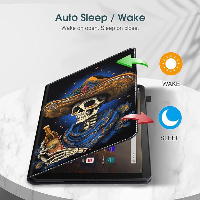 Case for All-New Amazon Fire HD 10 and 10 Plus Tablet (13th/11th Generation 2023/2021 Release) 10.1 Multi-Angle Smart Stand Cover Auto Sleep/Wake Skull and Fire