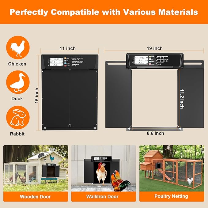 Extra Large Automatic Chicken Coop Door Solar Power,Anti-Pinch Horizontally Cold Weather Electric Chicken Door with Timer,Light Sensor,Aluminum Auto Chicken Door Opener with Remote Control