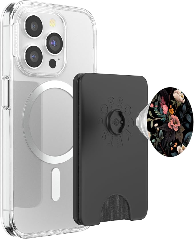 Floral Botanical Pattern Black PopSockets Adhesive PopGrip