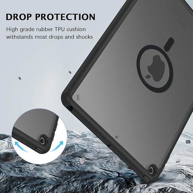 Telaso Magnetic for iPad 9th Generation/iPad 8th Generation/iPad 7th Generation Case iPad 10.2 inch 2021/2020/2019 Translucent Matte Back Soft TPU Bumper Military Grade Protective Case Black