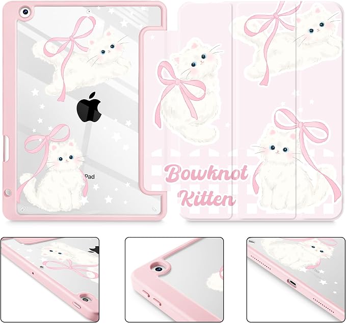 May Chen for iPad 9th Generation with Pencil Holder iPad 8th/7th Gen Case 10.2-inch [Penceil Holder] Trifold Stand Auto Wake/Sleep Clear TPU Protection Back Cover Ballet Shoes