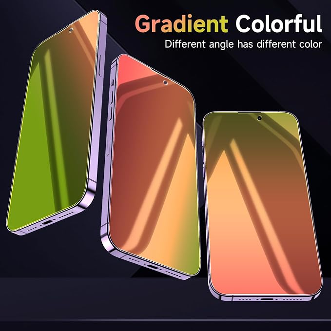 (2 Pack Compatible with iPhone 14 Pro Max Privacy Screen Protector Mirror 25 Degree Anti Spy Anti-Blue Light Red to Green Gradient with Easy Installation Kit No Air Bubbles