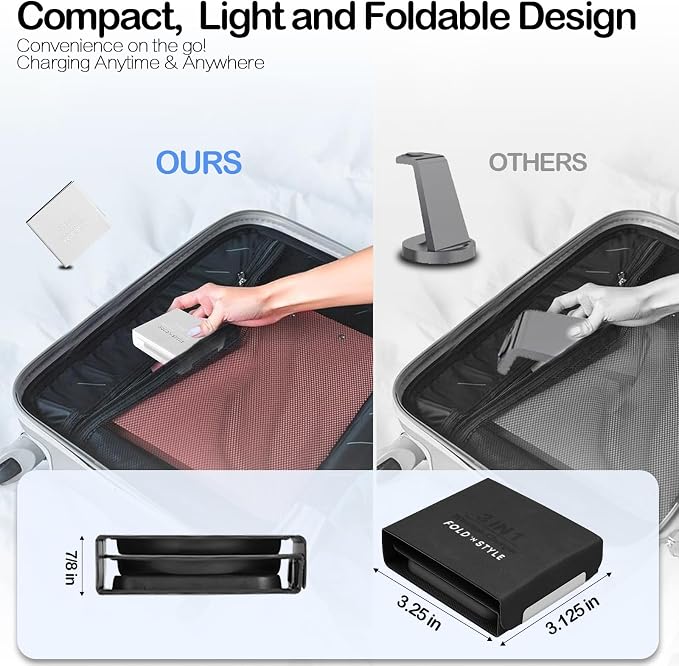Fold 'N Style 3-in-1 Foldable Magnetic Wireless Charger Keychain 15W Travel Fast Charger for iPhone 15/14/13/12 Pro/Max/Plus Apple Watch AirPods Samsung Galaxy/Note Charge 2 Phones Simultaneously