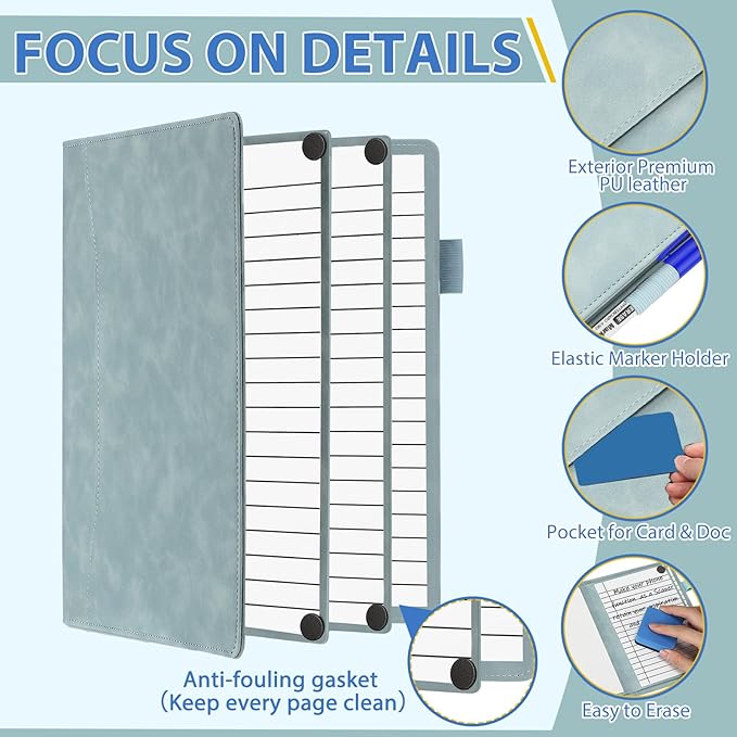 6 Sides Dry Erase Notebook Portable Whiteboards Notebook Small Reusable College Ruled Lined Board Folding Mini Travel Dry Erase White Board for Office Study(Haze Blue,A6: 5 x 7 Inches)