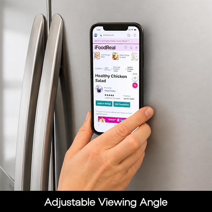 Maxby Fridge Magnetic Phone Holder Compatible with MagSafe Attaches Magnetically to Refrigerator Door or Side.