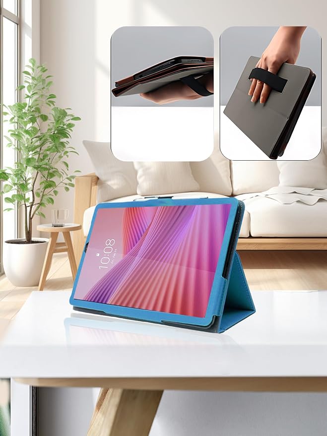 for Lenovo Tab One 8.7 Inch Android Tablet CaseBOVUGAC Folding Stand Protective Cover with Pencil Holder and Wrist StrapFull Protection Premium PUScratch Resistant(Black)