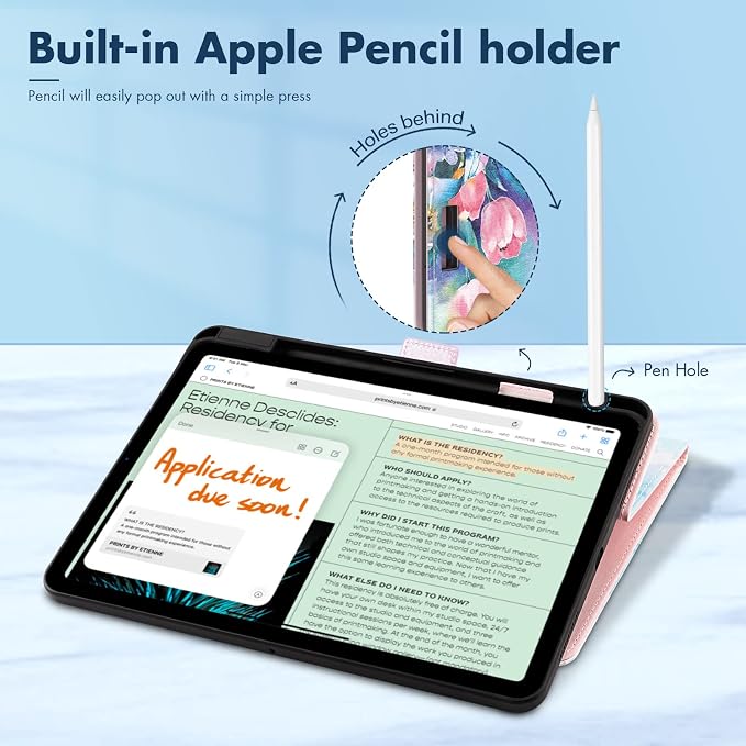 Dteck for iPad A16/10th Generation 10.9 Inch 2022 Case with Pencil HolderPremium PU Leather Folio Multiple Viewing Angles Stand Cover Auto Wake/Sleep Protective Tablet Cases for Women MenBookshelf