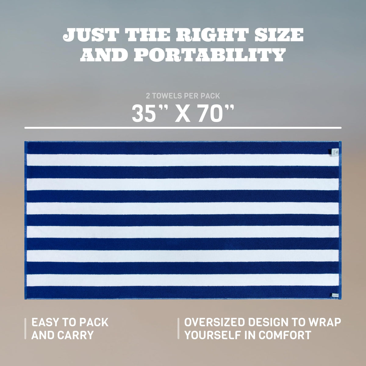 White Classic Stripe Cabana Beach Towels Oversized 2 Pack, Cotton Bath Towel Large - Luxury Plush Thick Hotel Swim Pool Towels for Adults Super Absorbent Quick Dry - 35x70 Mild Navy Blue | 2 Pack