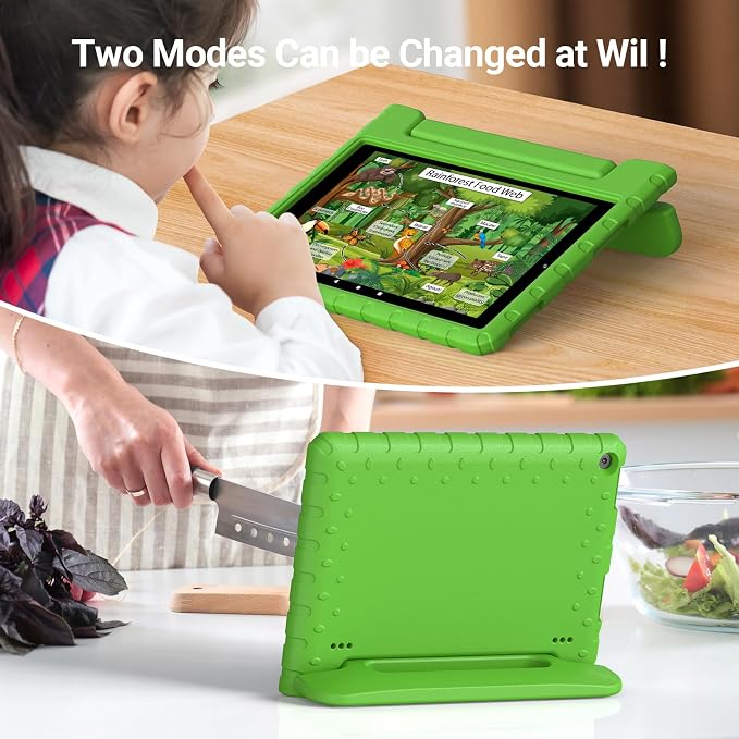 Kids Case for Amazon Fire HD 10 5/7/9 GenHandle Stand Green | Shockproof Lightweight designed for Amazon Fire hd 10 Tablet case Kids 5th/7th/9th Generation 2015/2017/2019 Released
