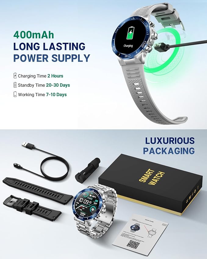 SOUYIE Smart Watch for Men,1.43''AMOLED Screen with 24 Hours Healthy Monitor, 100+ Sports Modes Fitness Tracker Watch, High-Capacity Battery Pedometer Calorie Smartwatch Compatible Android iOS