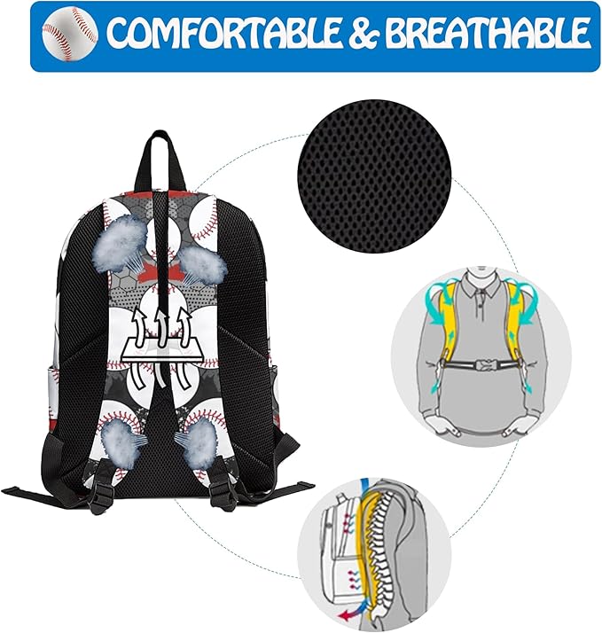Baseball 3PCS Backpack for Boys Girls, Kids Back to School Backpack Sets with Lunch Bag Pencil Case, 17 Inch Lightweight Bookpack 3 in 1 Set for Teens Elementary Middle High School Students