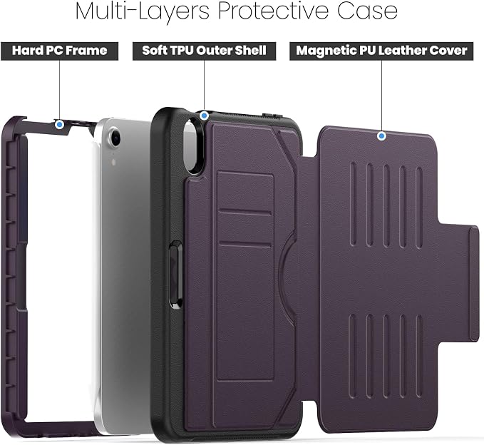 Case for iPad mini 7 (A17 Pro) 2024/ Mini 6 8.3'' with Pencil Holder Screen Protector [360 Rotating Hand Strap] &ampStand &ampShoulder Strap Shockproof Case for iPad mini 7th/6th Generation Purple