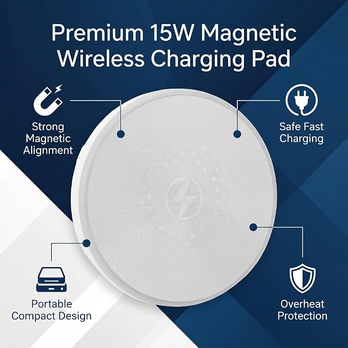Magnetic Wireless Charging Pad 15W Fast Charging with Overcurrent Overheat Protection and Built in Magnet for iOS 16 17 Phone Wireless Device (Black)
