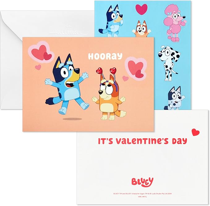 Hallmark Bluey Valentine's Day Cards and Stickers for Kids School (24 Classroom Valentines with Envelopes)