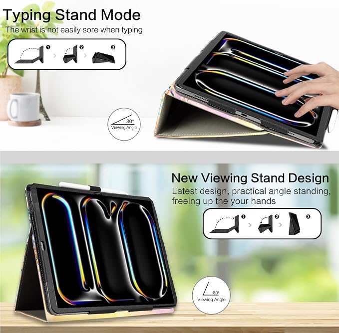 Vimorco for iPad Pro 11-inch Case M5/M4 2025/2024 for iPad Pro Case 11 Inch M5/M4 Pencil Holder/Hand Strap/Pocket/Screen Protection Band 3 Adjustable Angles Auto Sleep/Wake Beach Blue Ocean