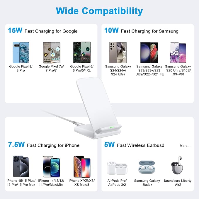Pixel Wireless Charger 15W Fast Charging Stand for Google Pixel 10 Pro XL | 10a/9a/9/9 Pro/9 Pro Fold/8a/8/8 Pro/7a/7Pro/6Pro 2Pack Android Phone Wireless Charger Stand for Samsung Galaxy S26 S25 S2