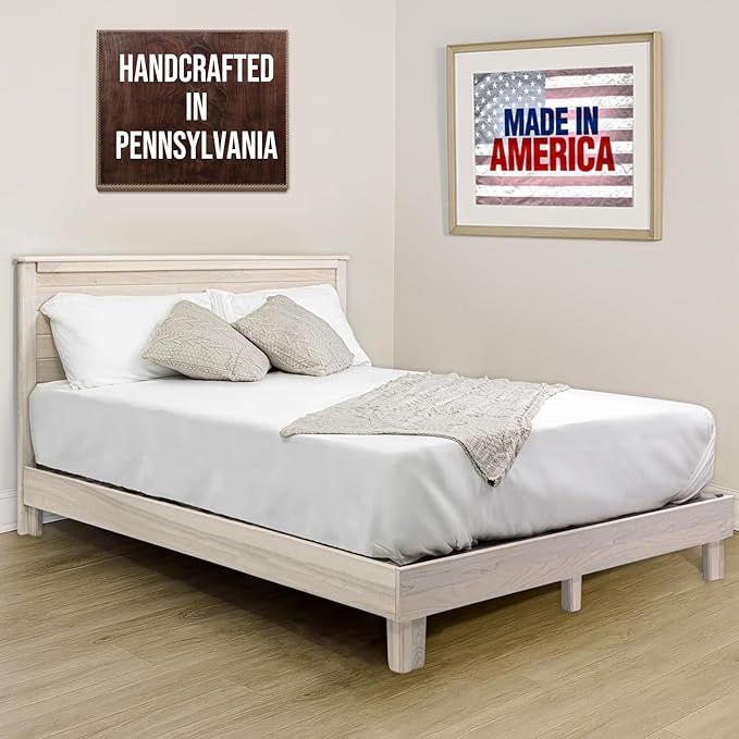 Solid Hardwood Platform Bed Frame, Headboard, & Slats, Quality Crafted in Pennsylvania, USA from Poplar by Mennonite Artisans, No Box Spring Needed, Easy Assembly
