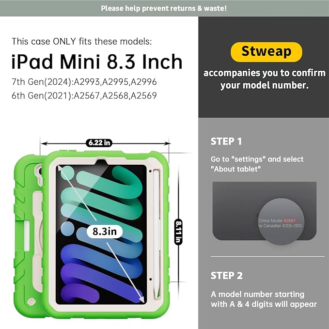 for iPad mini 7 A17 Pro/iPad mini 6 8.3 Inch Case iPad mini 7th/6th Generation Case (2024/2021) with Pencil Holder/Kickstand Hand Strap/Shoulder Strap Black